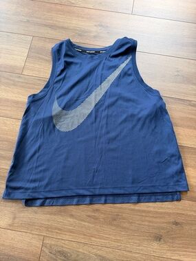 Nike Navy Blue Tank with Striped Swoosh